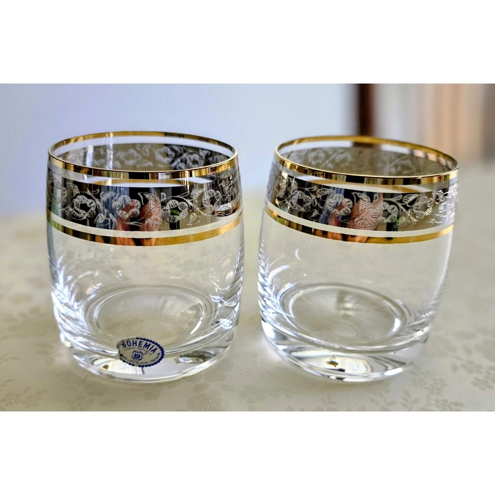 Set Of Two Bohemia Czech Crystal Cocktail Lowball Glasses